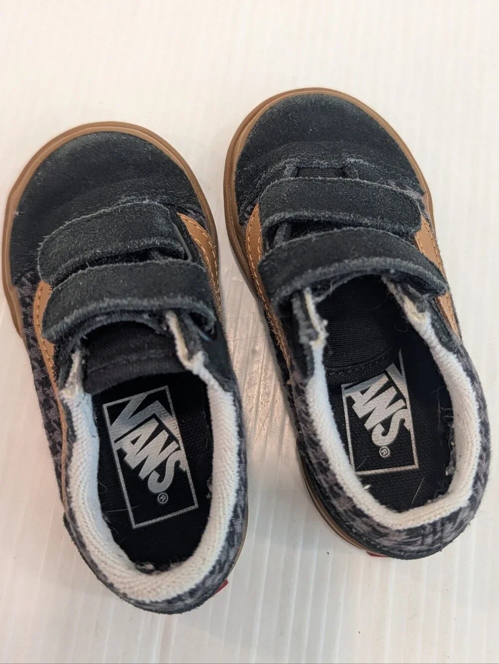 VANS Toddler Black and Brown Houndstooth Strap Sneakers Size 6